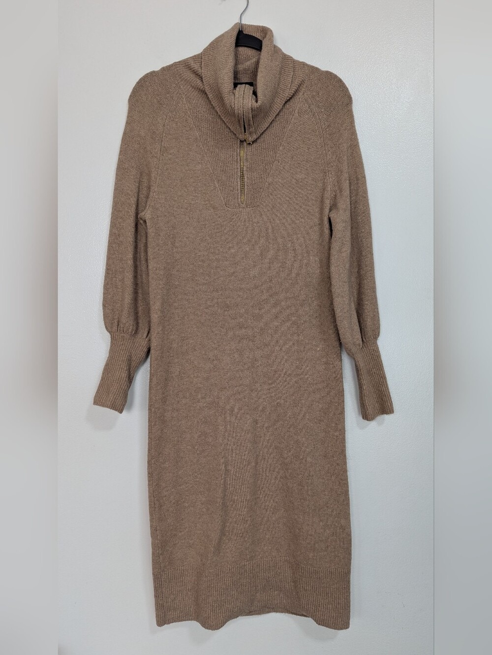 J. Crew Size XS Camel Half-Zip Turtleneck Sweater Dress Alpaca Merino WooL